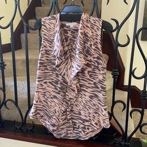 NWOT Cabi silk animal print ruffle front top